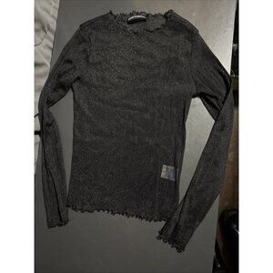 Brandy Melville Sheer Top Size XS Black Silver Glitter Long Sleeve